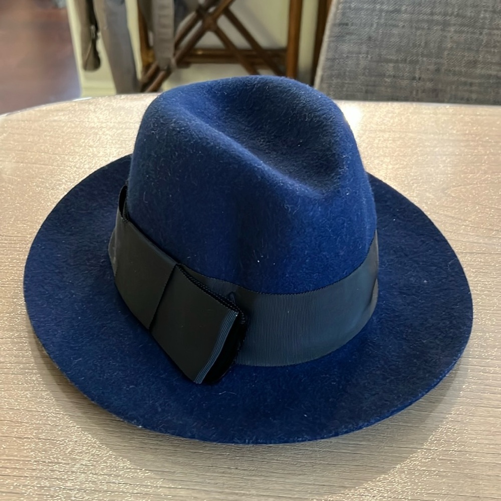 Kate spade navy blue fedora "hats off" 100 % wool